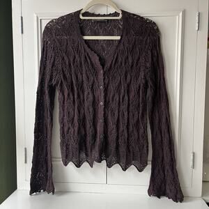 Peruvian Connection Fig Cherie Hand Crocheted Button Front Lace Cardigan M